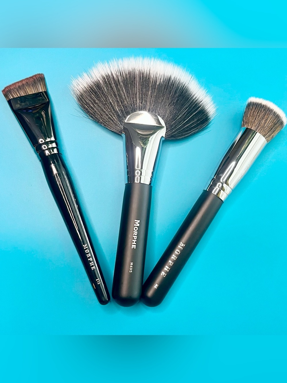 Morphe M495 Duo Fan+M6 Flat Buffer+E16 Contour Vegan Brushes New, Never Used
